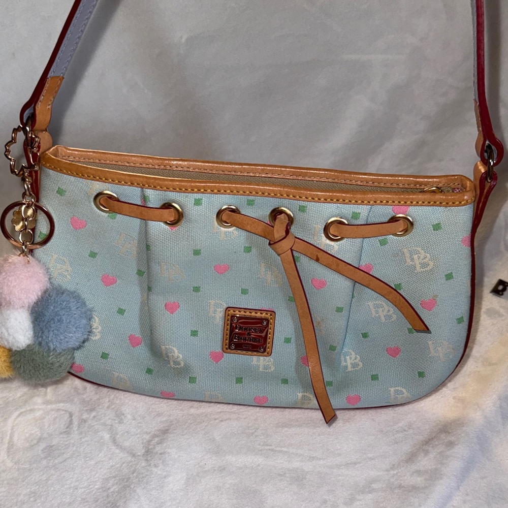 Dooney & Bourke Mint Pastel Heart Mini Shoulder Bag with Pom Pom Charm - Picture 2 of 16